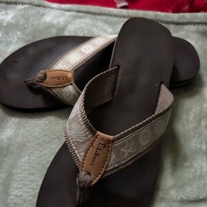 L.L. Bean Brown and Tan Canvas Flip Flops